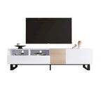 Meuble TV de 180 cm avec porte abattante, tiroirs et étagères ouvertes