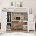 Lit mezzanine en métal avec bureau, armoire et escalier marchettes – Taille double/simple avec ports USB et étagère à 5 niveaux