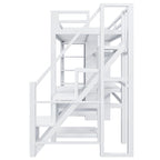 White Loft Bed w/Desk, Wardrobe & Stepped Stairs, Metal Loft Bed Storage Bed Frame w/ USB Ports & 5-Layer Shelf for Adults, Kids
