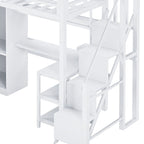 Lit mezzanine en métal avec bureau, armoire et escalier marchettes – Taille double/simple avec ports USB et étagère à 5 niveaux
