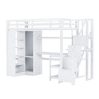 Lit mezzanine en métal avec bureau, armoire et escalier marchettes – Taille double/simple avec ports USB et étagère à 5 niveaux