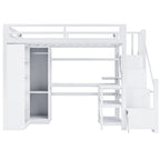 Lit mezzanine en métal avec bureau, armoire et escalier marchettes – Taille double/simple avec ports USB et étagère à 5 niveaux