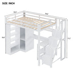 Lit mezzanine en métal avec bureau, armoire et escalier marchettes – Taille double/simple avec ports USB et étagère à 5 niveaux