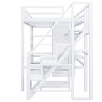 Lit mezzanine en métal avec bureau, armoire et escalier marchettes – Taille double/simple avec ports USB et étagère à 5 niveaux