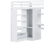 Lit mezzanine en métal avec bureau, armoire et escalier marchettes – Taille double/simple avec ports USB et étagère à 5 niveaux