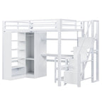 Lit mezzanine en métal avec bureau, armoire et escalier marchettes – Taille double/simple avec ports USB et étagère à 5 niveaux