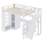 Lit mezzanine en métal avec bureau, armoire et escalier marchettes – Taille double/simple avec ports USB et étagère à 5 niveaux