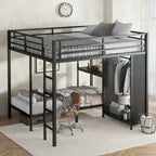 Cadre de lit superposé King sur Twin XL avec armoire et bureau pliable, noir