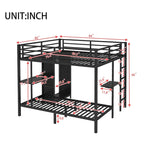 Cadre de lit superposé King sur Twin XL avec armoire et bureau pliable, noir