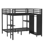 Cadre de lit superposé King sur Twin XL avec armoire et bureau pliable, noir