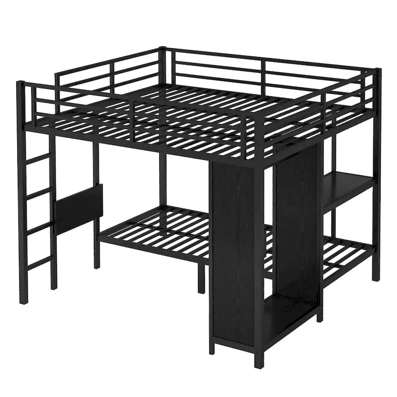 Cadre de lit superposé King sur Twin XL avec armoire et bureau pliable, noir
