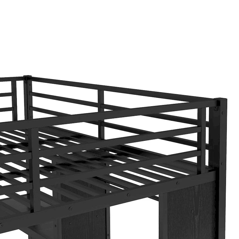 Cadre de lit superposé King sur Twin XL avec armoire et bureau pliable, noir