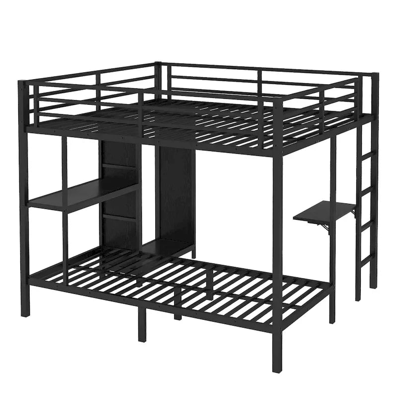 Cadre de lit superposé King sur Twin XL avec armoire et bureau pliable, noir