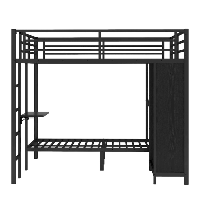 Cadre de lit superposé King sur Twin XL avec armoire et bureau pliable, noir