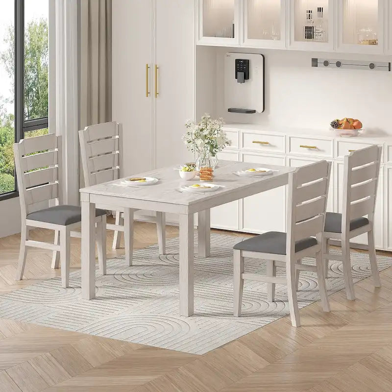 Table à manger en bois massif de 160 cm pour 6 personnes, table de cuisine rectangulaire d'intérieur avec pieds en bois