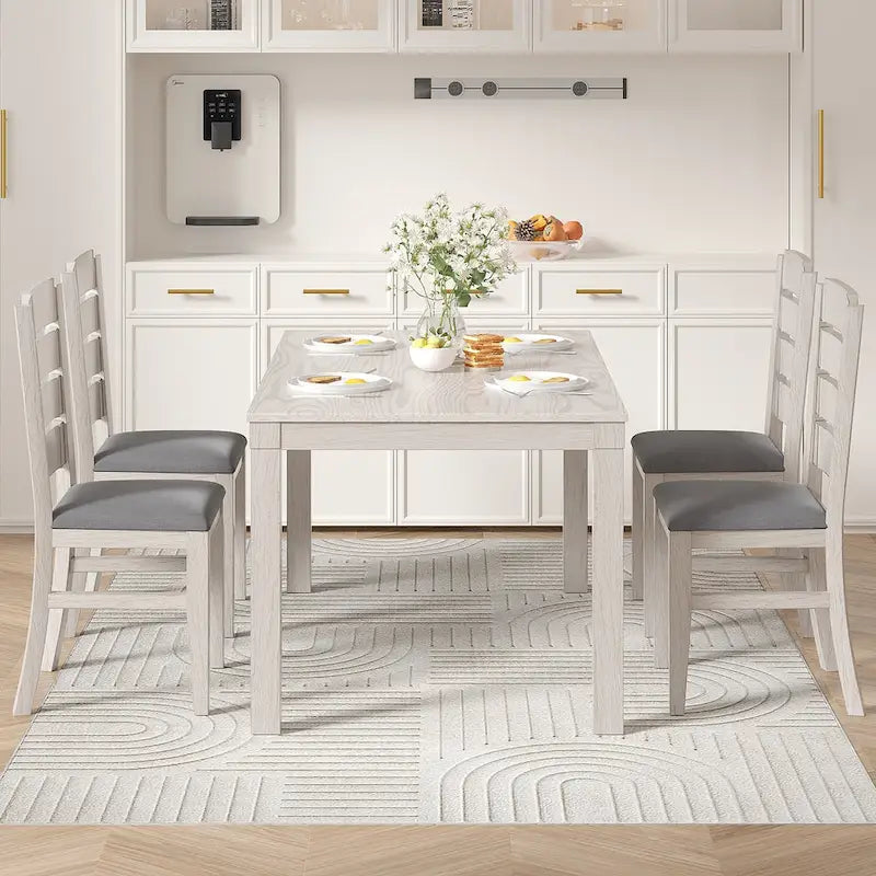Table à manger en bois massif de 160 cm pour 6 personnes, table de cuisine rectangulaire d'intérieur avec pieds en bois