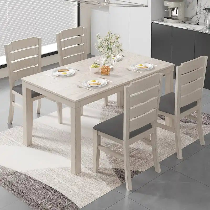 Table à manger en bois massif de 160 cm pour 6 personnes, table de cuisine rectangulaire d'intérieur avec pieds en bois