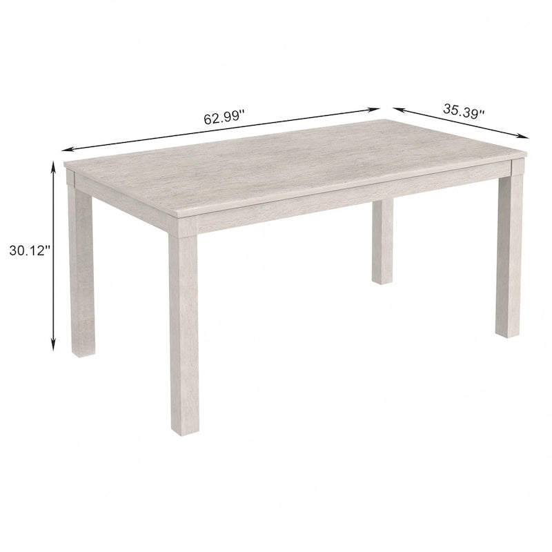 Table à manger en bois massif de 160 cm pour 6 personnes, table de cuisine rectangulaire d'intérieur avec pieds en bois
