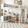 Lit mezzanine métallique double avec armoire, bureau en L, casiers et étagères de rangement