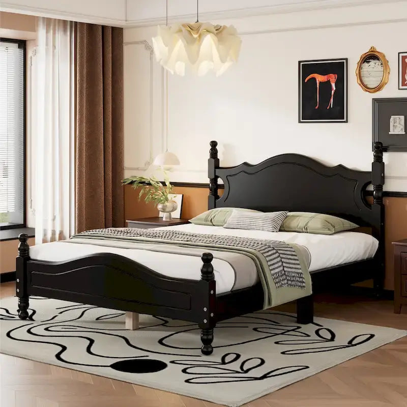 Lit plateforme en bois avec tête de lit rétro – Double et Queen