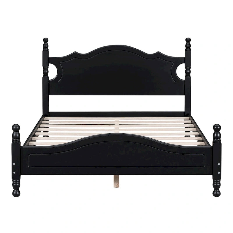 Lit plateforme en bois avec tête de lit rétro – Double et Queen