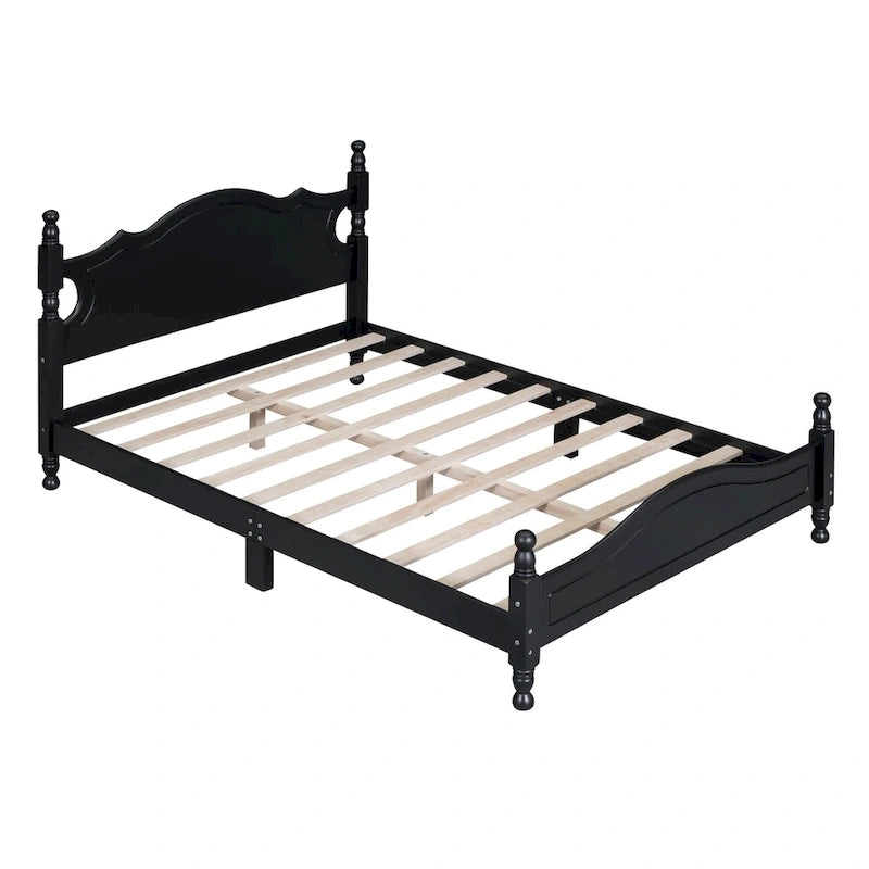 Lit plateforme en bois avec tête de lit rétro – Double et Queen