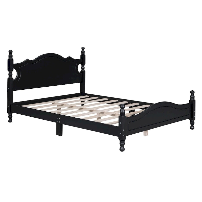 Lit plateforme en bois avec tête de lit rétro – Double et Queen