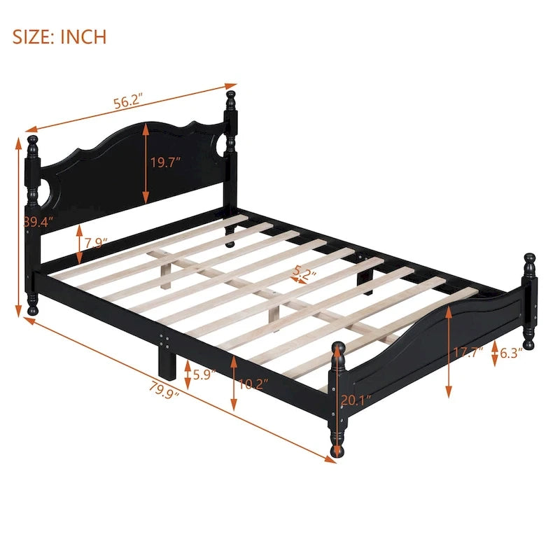 Lit plateforme en bois avec tête de lit rétro – Double et Queen