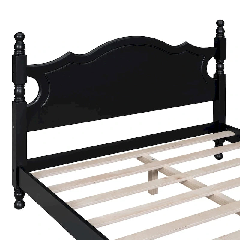 Lit plateforme en bois avec tête de lit rétro – Double et Queen