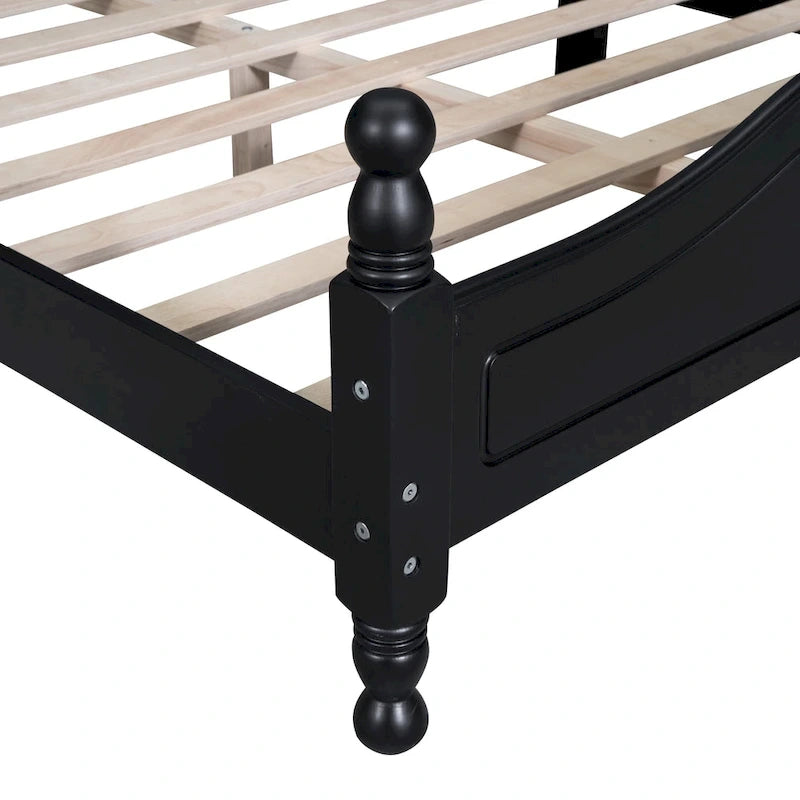 Lit plateforme en bois avec tête de lit rétro – Double et Queen