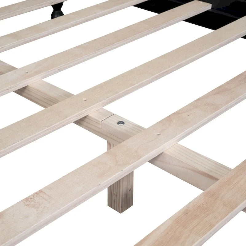 Lit plateforme en bois avec tête de lit rétro – Double et Queen