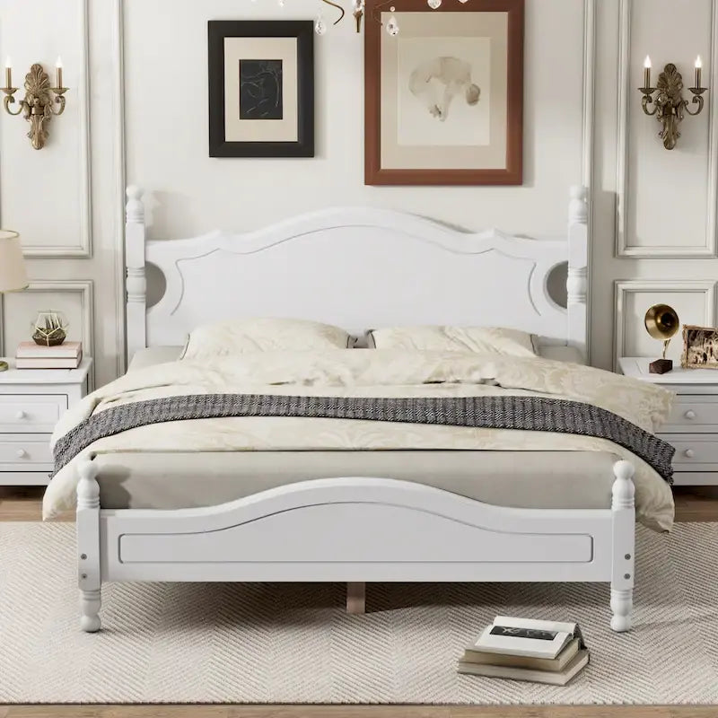 Lit plateforme en bois avec tête de lit rétro – Double et Queen