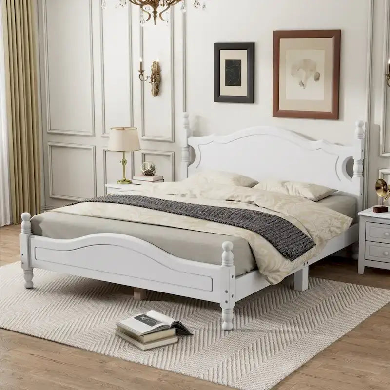 Lit plateforme en bois avec tête de lit rétro – Double et Queen