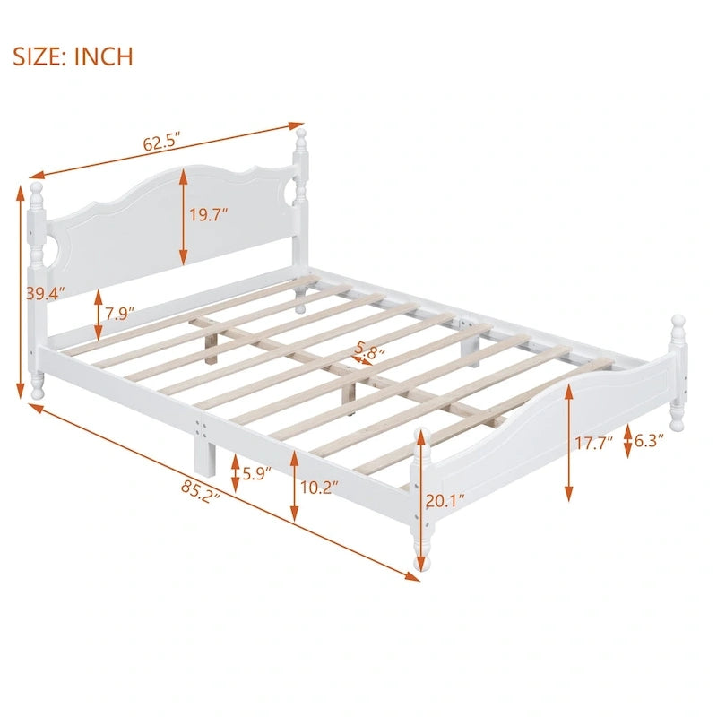 Lit plateforme en bois avec tête de lit rétro – Double et Queen