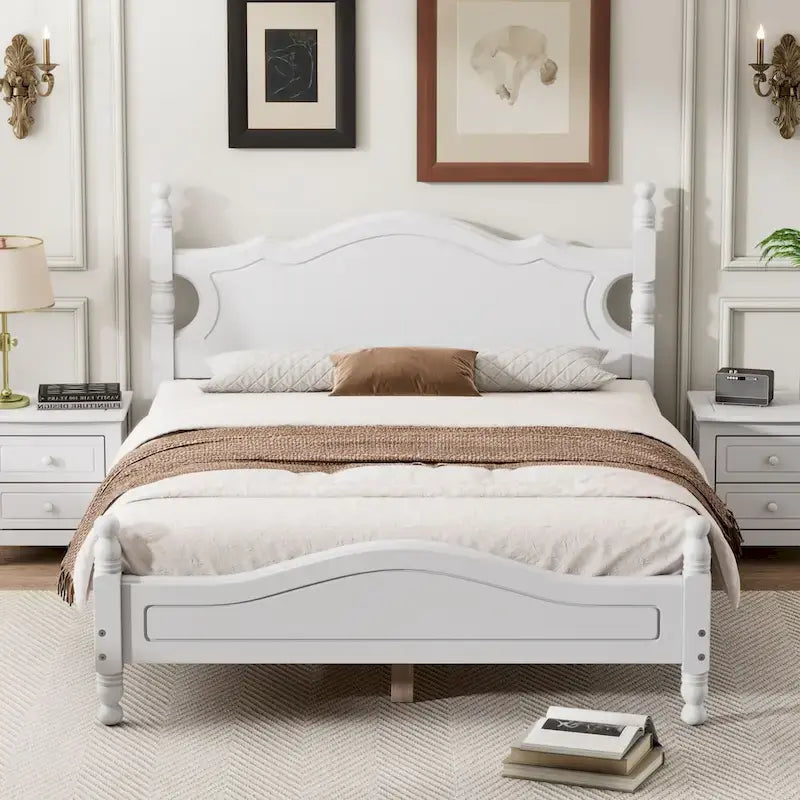 Lit plateforme en bois avec tête de lit rétro – Double et Queen