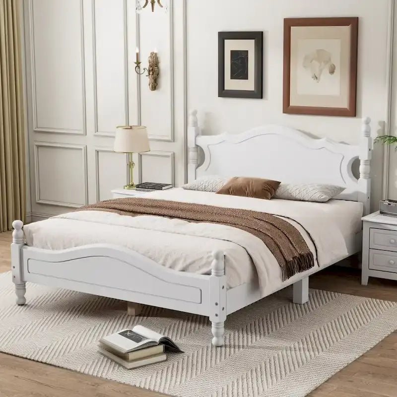 Lit plateforme en bois avec tête de lit rétro – Double et Queen