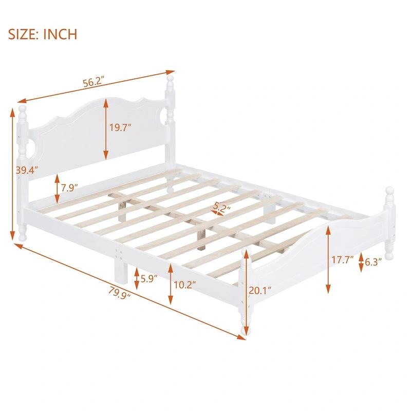 Lit plateforme en bois avec tête de lit rétro – Double et Queen