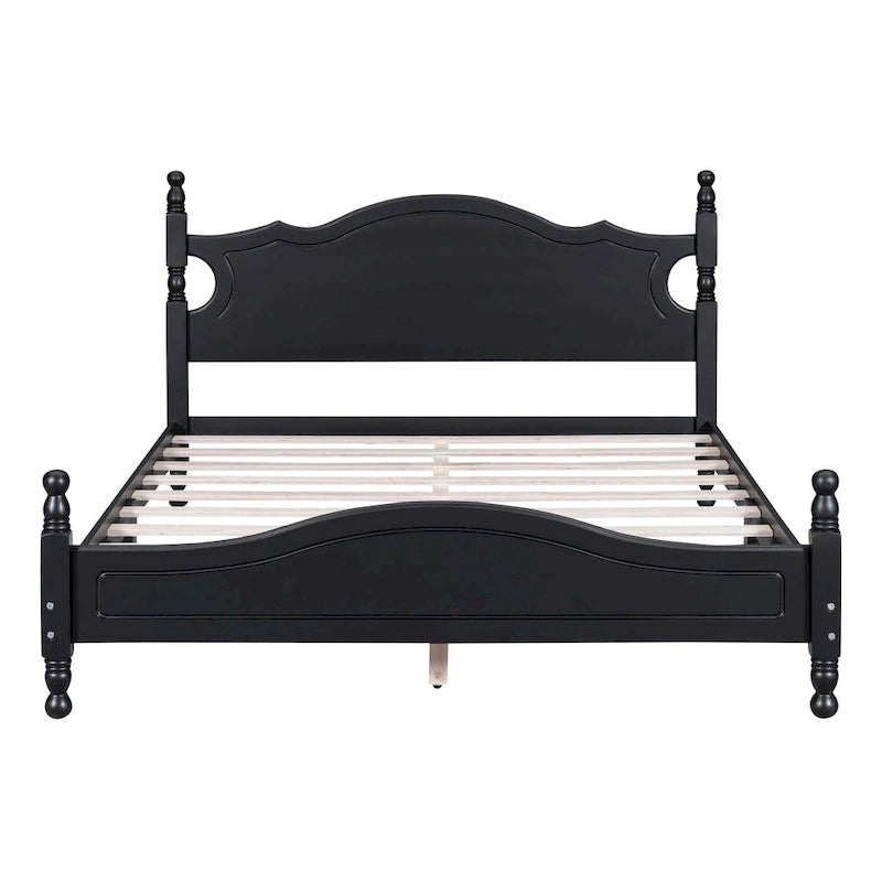 Lit plateforme en bois avec tête de lit rétro – Double et Queen