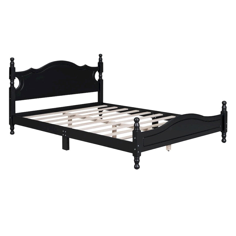 Lit plateforme en bois avec tête de lit rétro – Double et Queen