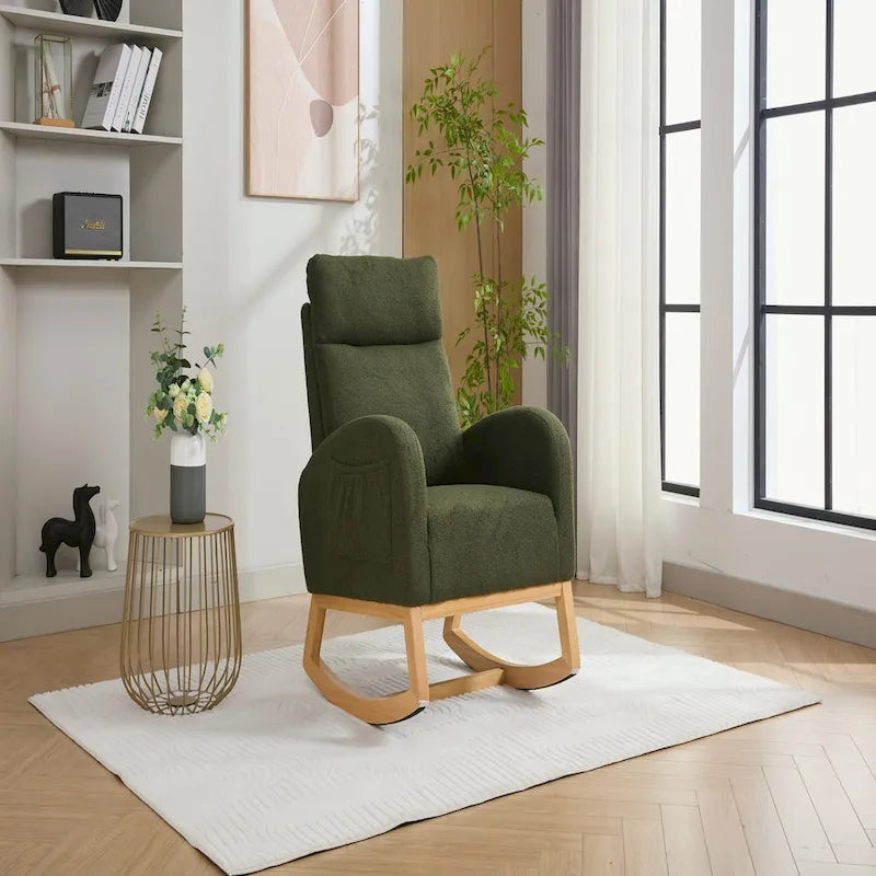 Fauteuil à bascule rembourré avec cadre en bois