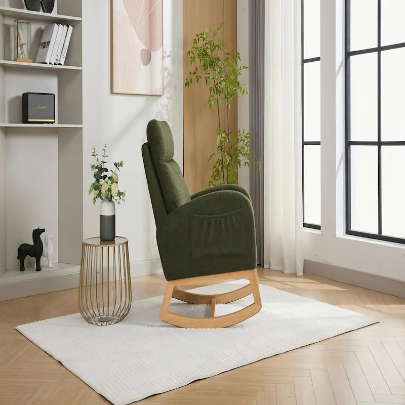 Fauteuil à bascule rembourré avec cadre en bois