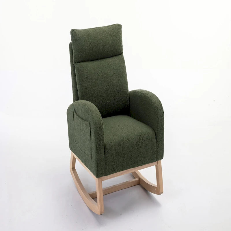 Fauteuil à bascule rembourré avec cadre en bois