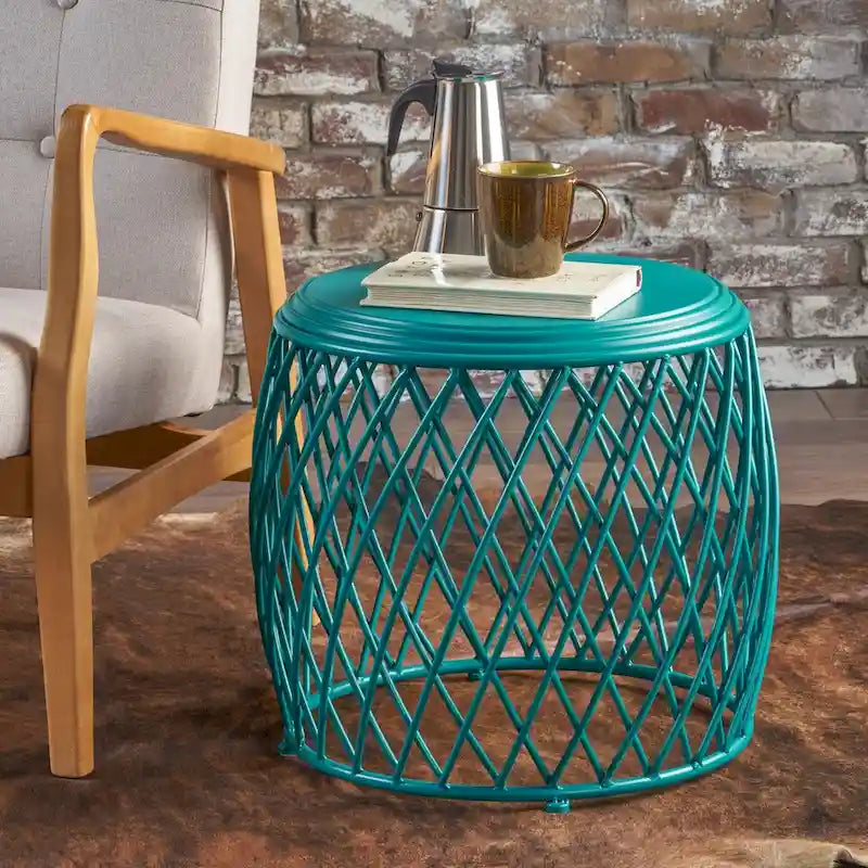 Table d'appoint ronde en fer à treillis de 48 cm