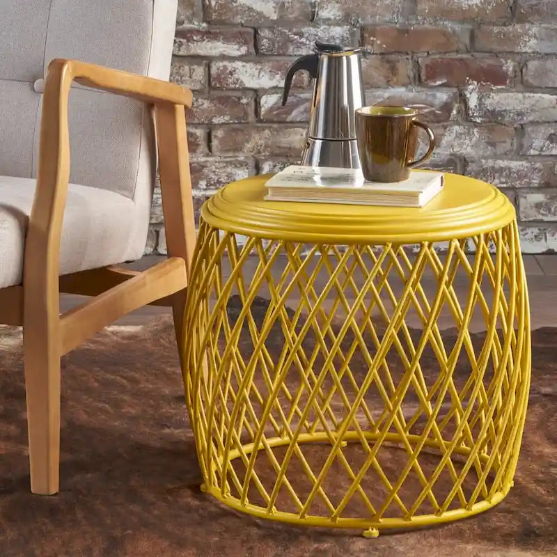 Table d'appoint ronde en fer à treillis de 48 cm