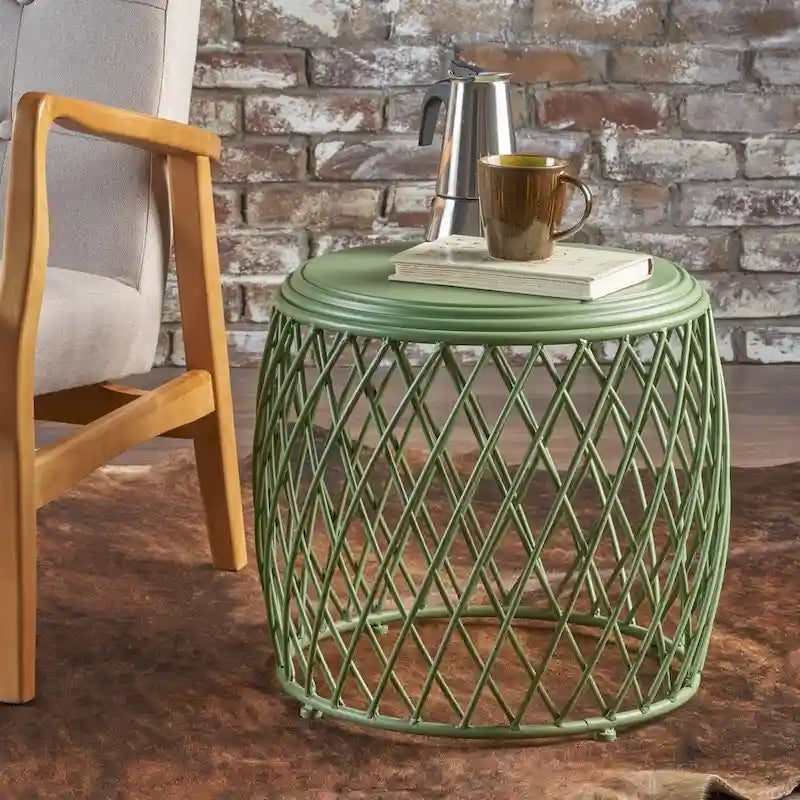 Table d'appoint ronde en fer à treillis de 48 cm