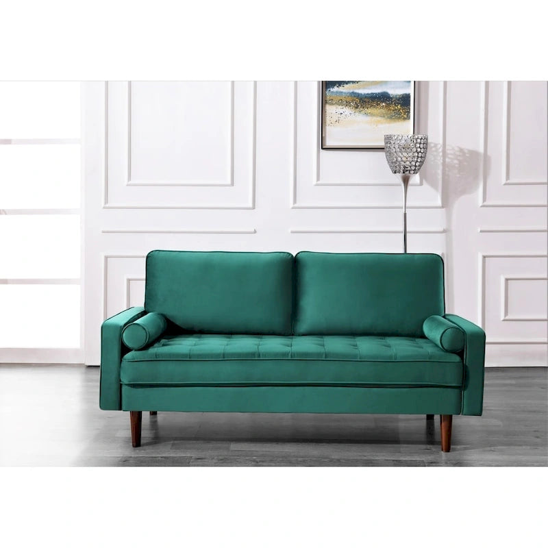 Canapé capitonné en velours de style Mid-Century Modern