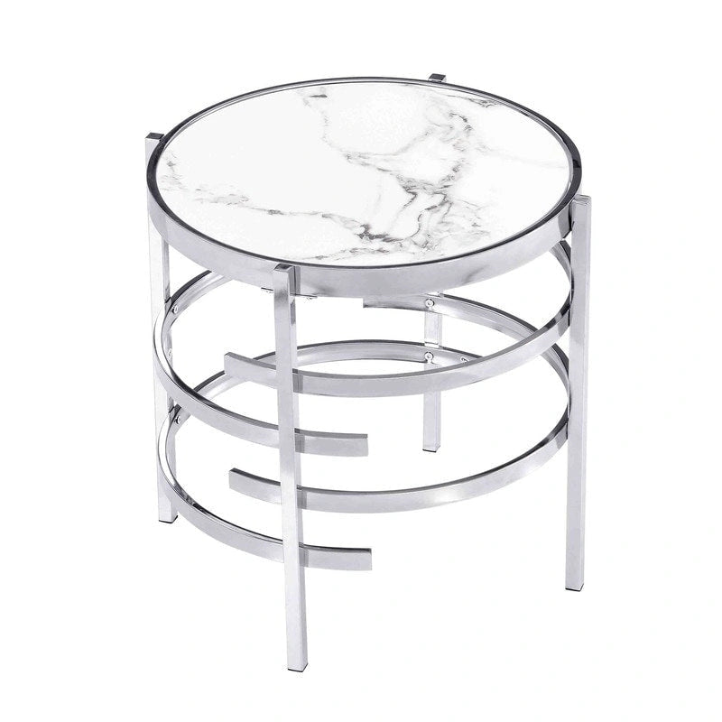 Table d'appoint ronde avec plateau en pierre frittée et structure métallique, 52,5 cm x 55 cm