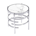 Table d'appoint ronde avec plateau en pierre frittée et structure métallique, 52,5 cm x 55 cm