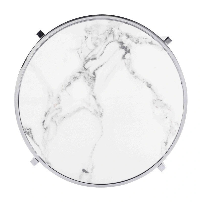 Table d'appoint ronde avec plateau en pierre frittée et structure métallique, 52,5 cm x 55 cm