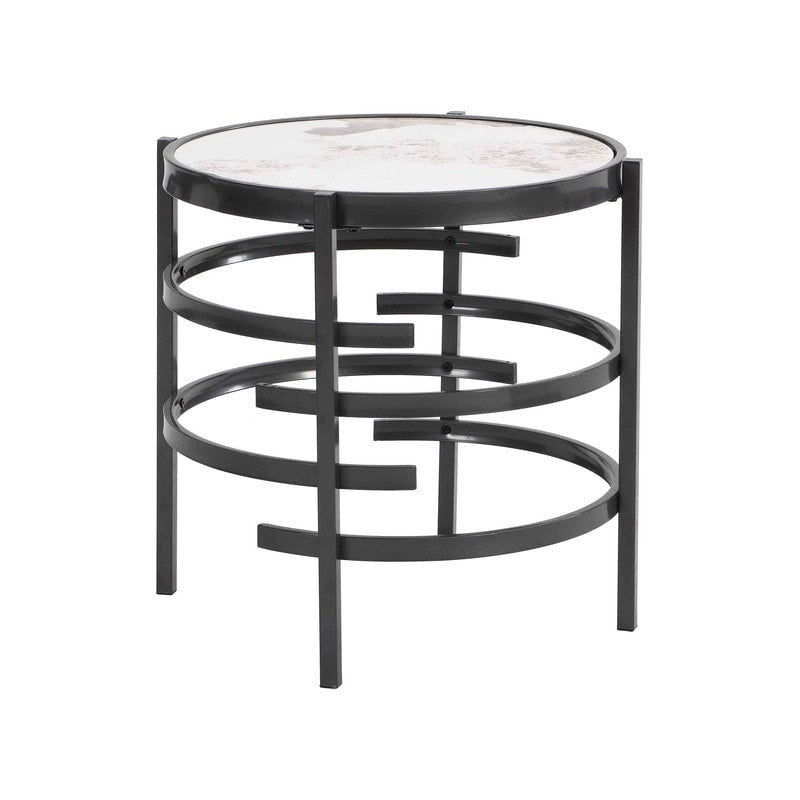 Table d'appoint ronde avec plateau en pierre frittée et structure métallique, 52,5 cm x 55 cm
